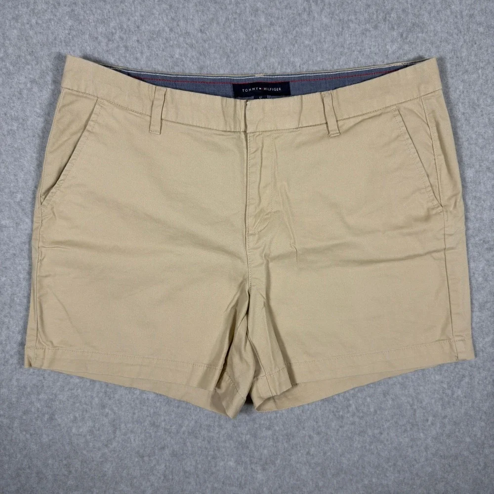 Tommy Hilfiger Womens Tan Khaki Chino Shorts Stretch Cotton Size 12